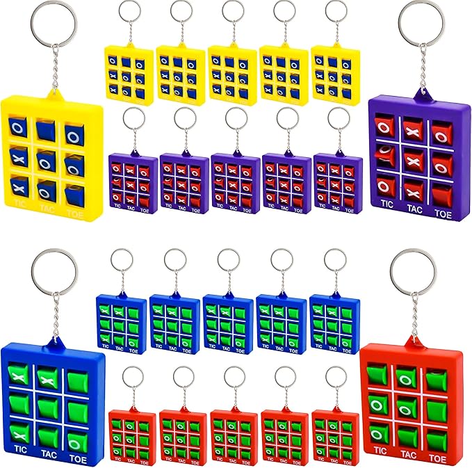 24 Packs Tic-Tac-Toe Keychain Tic-Tac-Toe Game Pendant Mini Portable Pocket Board Games Tic Tac Toe keyring for Backpack Clip Birthday Party Travel