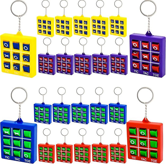 24 Packs Tic-Tac-Toe Keychain Tic-Tac-Toe Game Pendant Mini Portable Pocket Board Games Tic Tac Toe keyring for Backpack Clip Birthday Party Travel