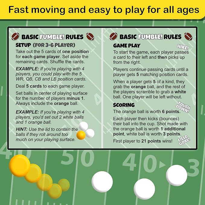 Fumble! Football Card and Pong for Adults and Kids 6+ | Cup Pong | Fun Football Card Game