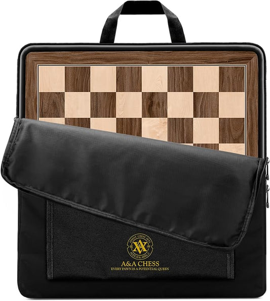 A&A 17.25" Professional Wooden Chess Board with Storage Bag/Walnut & Maple Inlaid / 1.75" Squares w/o Notation