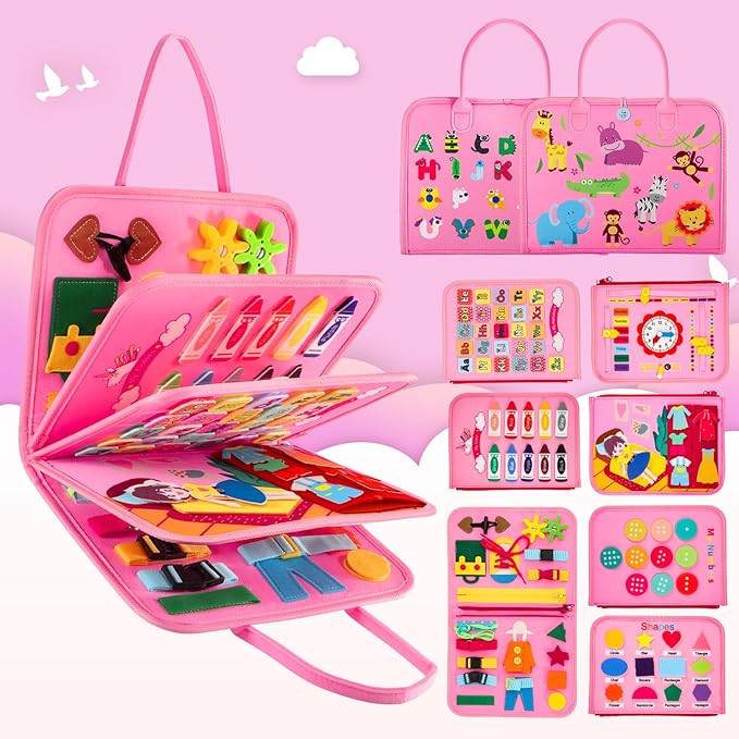 Busy Board Montessori Toys for 1-6 Year Old Toddler, Birthday Gift for Boys Girls, Busy Book for Plane Car Travel, Preschool Learning Activities Educational Toy for Learning Fine Motor Skills