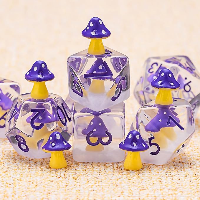 Polyhedral D&D Dice Mushroom Dice,Resin Mushroom DND Dice Set for Dungeons and Dragons MTG RPG Board Games