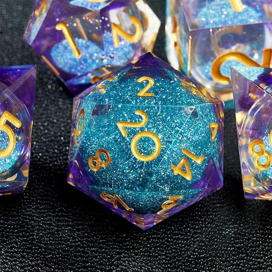 Liquid Core Quicksand Resin DND Dice, Sharp Edge Dungeons and Dragons Polyhedron Game Dice Set for Role Playing Games RPG Explorer Magic, Holiday Birthday Gifts Party Favors