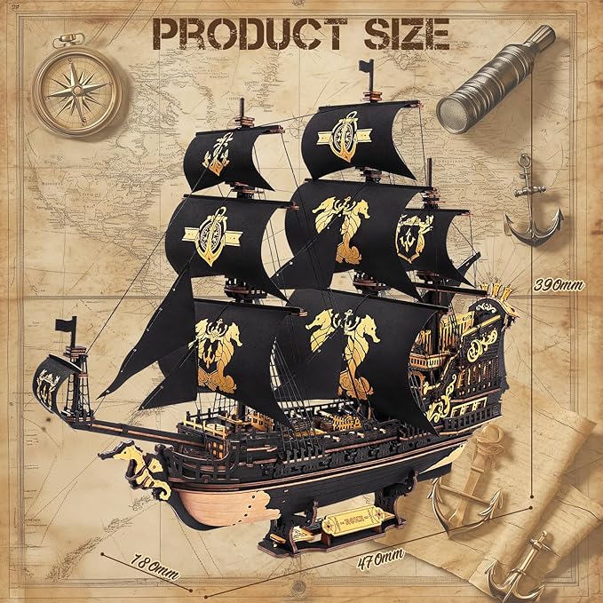ROKR 3D Wooden Puzzles for Adults,Seahorse Barque Model kit, 603 Piece 3D Puzzles for Adults&Teens,Ideal Gift for Boys and Men