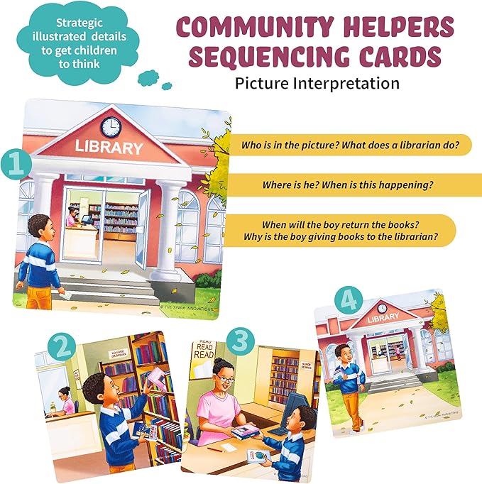 SPARK INNOVATIONS Kids Story Cards Sequence Game Large Storytelling and Sequencing Cards. Community Helper Stories for Sentence Building Educational Picture Card Games
