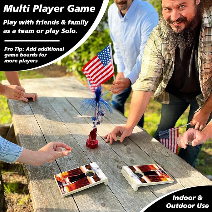 Desktop Coin Bouncing Party Set | Tabletop Cornhole Board | Small Travel Game Includes Coins