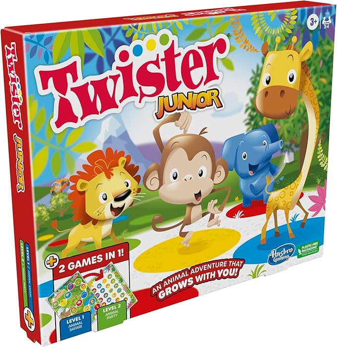 Hasbro Gaming Twister Junior Game, Animal Adventure 2-Sided Mat, 2 Games in 1, Party Game for Kids Ages 3 and Up and 2-4 Players (Amazon Exclusive)