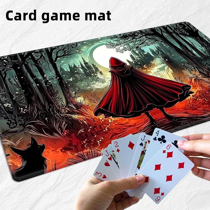 for MTG Playmat with Storage Bags, Card Playmat for TCG Card Playing Game,Rollable & Foldable PTCG and Board Game Mat for Cards,Non-Slip Little Red Riding Hood Desk Mat for Home Office