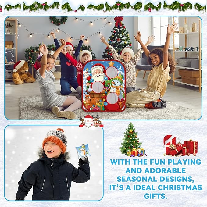 Christmas Bean Bag Toss Games Christmas Party Games Double Side Collapsible Cornhole Xmas Decoration Party Favors Supplies Yard Indoor Outdoor Toys Christmas Carnival Game