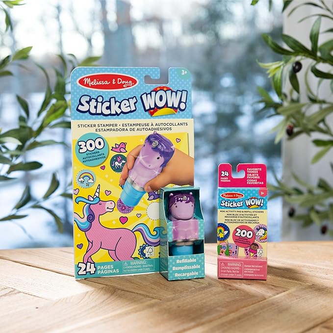 Melissa & Doug Sticker Wow!™ Purple Unicorn Bundle: 24-Page Activity Pad, Stamper, 500 Stickers, Arts and Crafts Fidget Toy Collectible Character