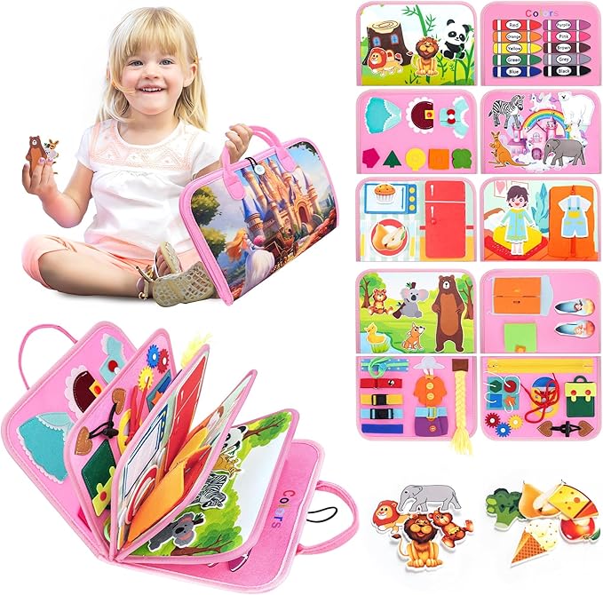 10 in 1 Busy Book, Oversize Montessori Toys for 1-3 Year Old, Busy Board for Girls Birthday, Sensory Toys for Kids with Autism, Mother Day from Toddler