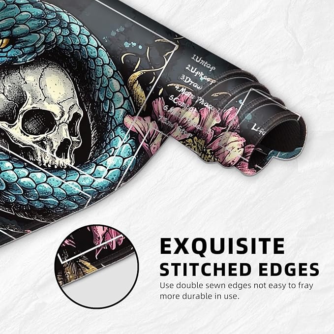 for MTG Playmat with Zones Storage Bag, for TCG Playmat and Playing Card Mat for Magic Board Games, Snake Skull Non-Slip Stitched Edges Game Mat, Rollable Foldable Card Playmats