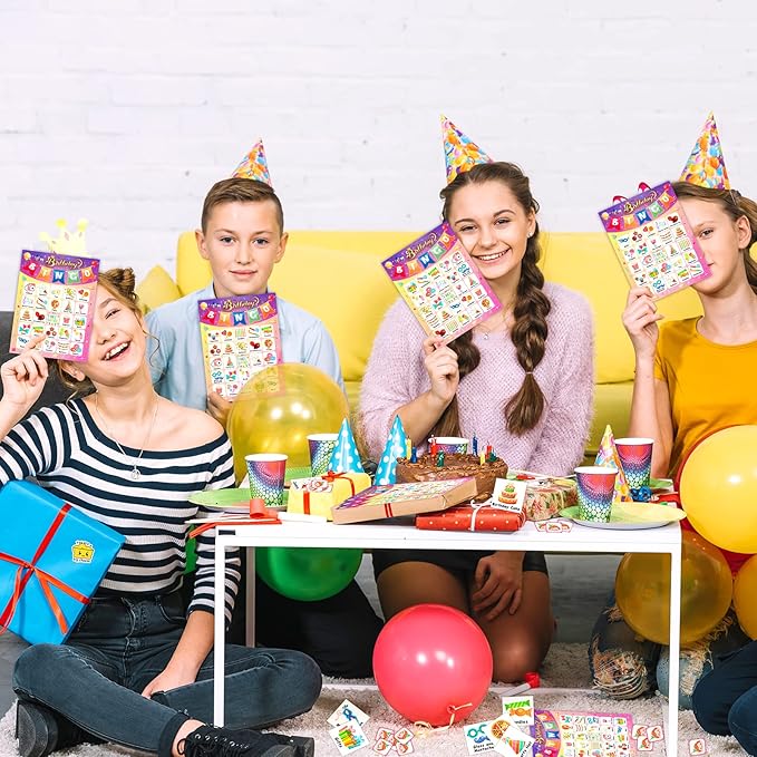 Happy Birthday Bingo Cards, 24 Players Birthday Party Bingo Game for Kids Boys Girls Adults, Fun Game for Family Celebration Favor