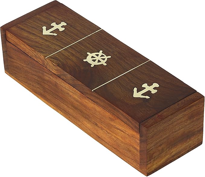 Ajuny Wooden Domino Game Set with Boat Wheel Anchor Design Classic Storage Box Numbers Table Handcrafted Dominoes Game for Kids Adults Family Outdoor Indoor Games 7.75x2 Inch