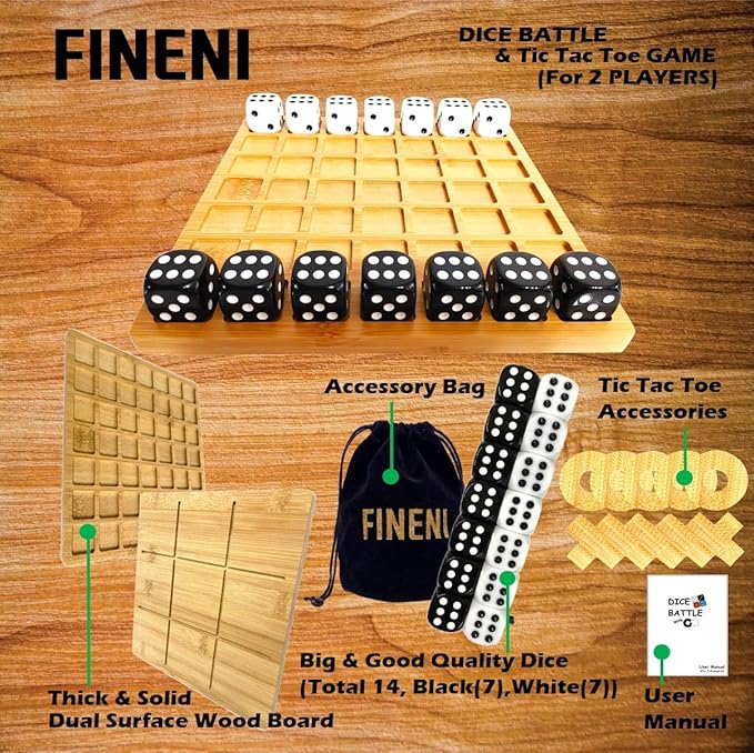 Dice Battle and TicTacToe Dual Sides Board Games, Wooden Coffee Table Games for Adults, 2 Player Best Bar Dice Games, Indoor Tabletop Game & 2 Players Wood Table Top Dice Game (Dual(2)/Log)
