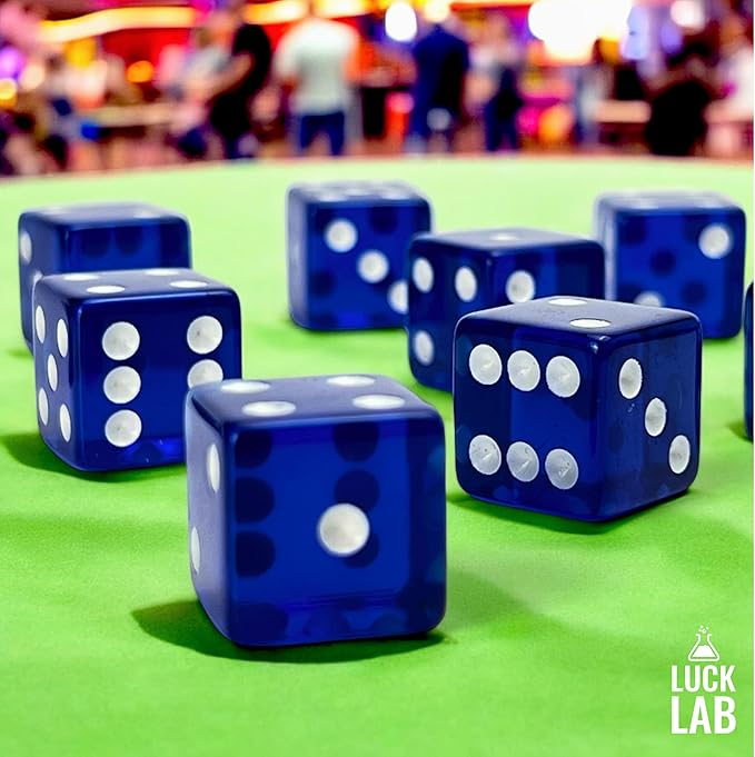 Luck Lab 10 Piece 19 mm Dice Pack - Acrylic and Translucent D6 Dice, Square w/Rounded Edge for Casino, Craps, RPG MTG DND Dice Table Games and Board Games (Blue)