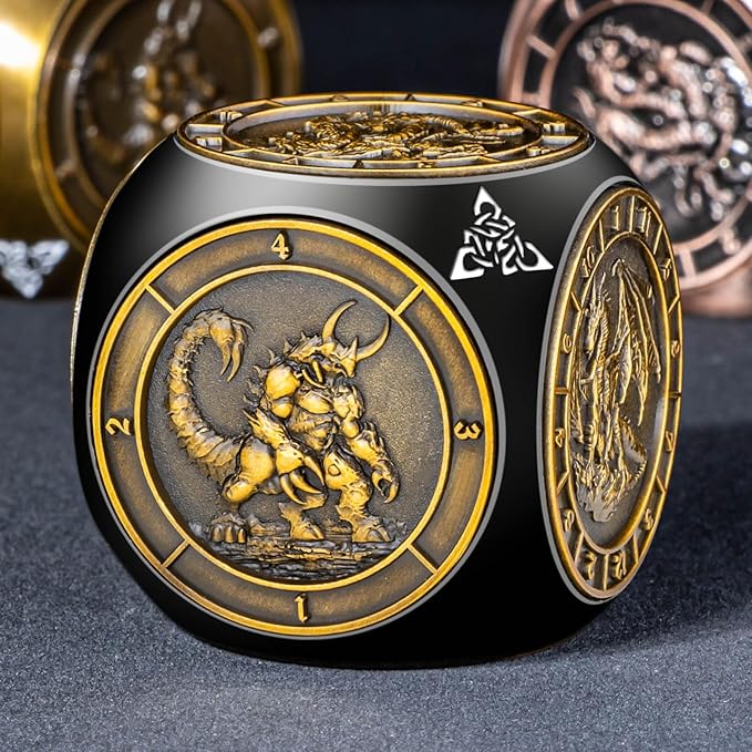 7 in 1 Spinner DND Dice Set, Metal D and D Dragon Dice with Gift Box, Role Playing Dice, Black Gold