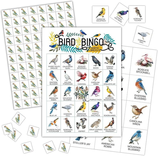 North America Birds Bingo Games, 24 Players Bingo Cards, Animals Party Activities for Family Friends, Card Gifts for Bird Lovers, Bird Party Game Bingo Supplies -04