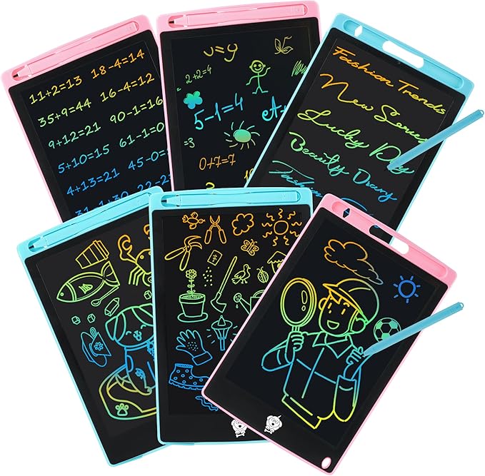 LCD Writing Tablet for Kids, 6 Pack Doodle Board Toddler Toys, Drawing Tablet, Doodle Board, Kids Games Writing Pad, Educational Christmas Gifts for Boys Girls, 8.5inch (Blue+Pink)