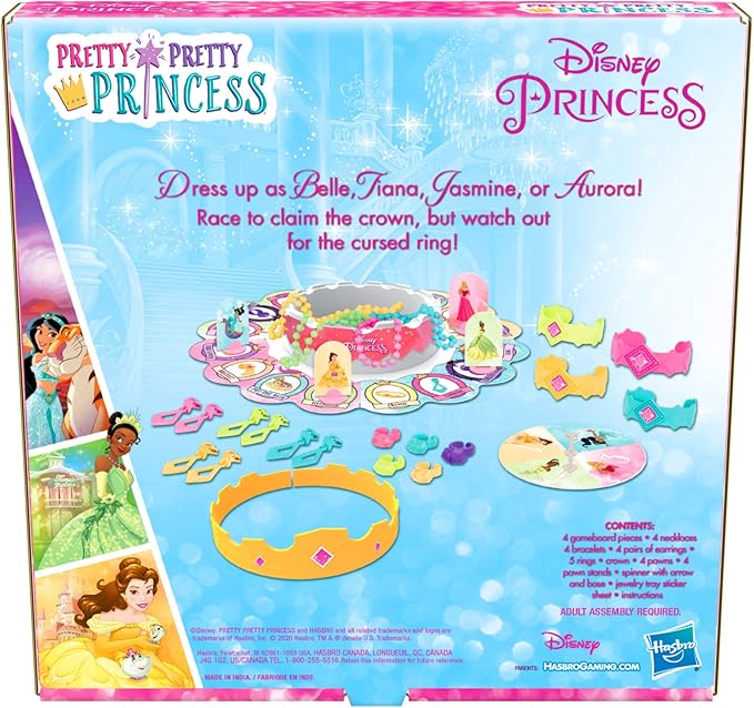 Hasbro Gaming Pretty Pretty Princess: Edition Board Game Featuring Disney Princesses, Jewelry Dress-Up Game for Kids Ages 5 and Up, for 2-4 Players (Amazon Exclusive)