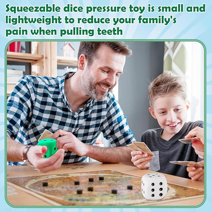 Zomiboo 2 Pcs Large Foam Dice Stress Balls Soft Jumbo 6 Sided Giant Dice Educational Learning Squeeze Anxiety Relieve Toy Gifts for Adults Kids Board Game Classroom(Green,White,2.3 Inch)