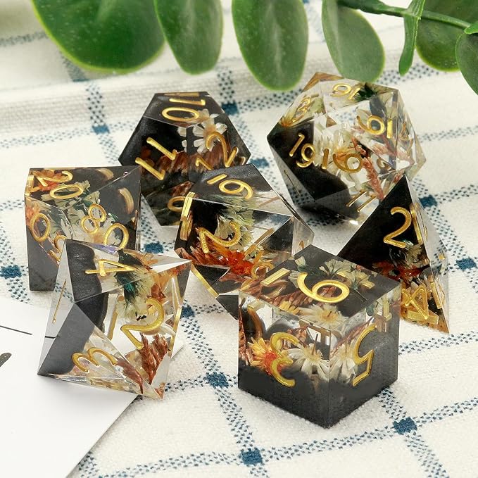 Haxtec DND Dice Set Sharp Edge Resin Dice Set with Dice Case, Flower D and D Dice, Polyhedral D&D Dice for Dungeons and Dragons TTRPGs DND Gift