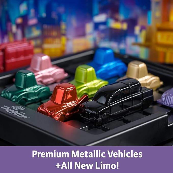 ThinkFun Rush Hour Deluxe – The Gamer's Logic Game | Navigate 120 Traffic Challenges with Collector's Edition Limo and Metallic Design | Ages 8+