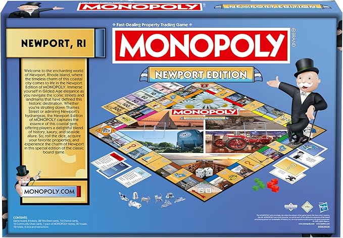 Monopoly Board Game Newport Edition: 2-6 Players Family Board Games for Kids and Adults, Board Games for Kids 8 and up, for Kids and Adults, Ideal for Game Night
