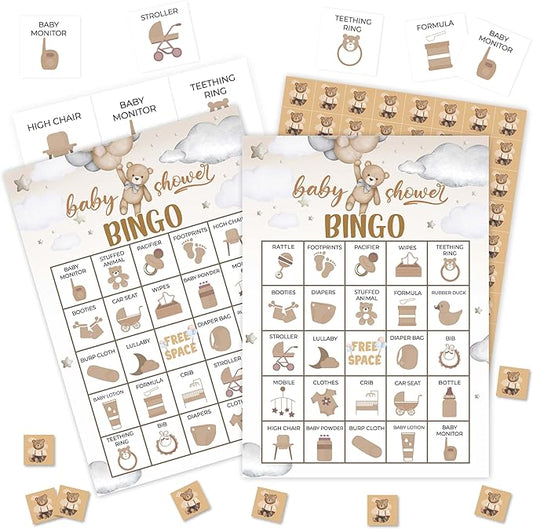 Baby Shower Games Bingo Cards, Bear Theme Bingo Game, Shower Game for Family Friends Large Multiplayer Group Activities, Bear Party Birthday Favors Gifts -14