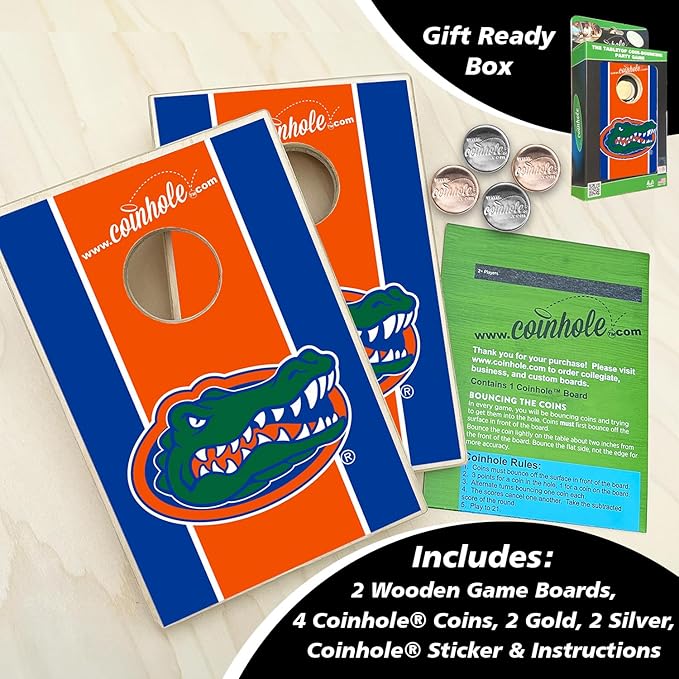 Tabletop Cornhole Game Set | Officially Licensed College Mini Football Cornhole Board Game | Includes Coins