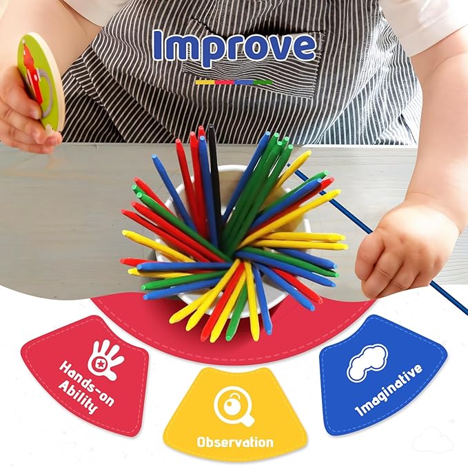 Classic Wooden Thin Pick Up Stick Game 41 Pieces Fun Family Game Gift Idea 9.8 Inch Long