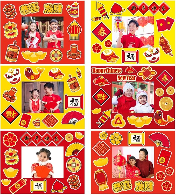 30 Packs Chinese New Year Craft Kits for Kids Lunar New Year DIY Picture Frame Craft Decorations 2025 Year of The Snake Chinese Art Favor Home Classroom Game Activities