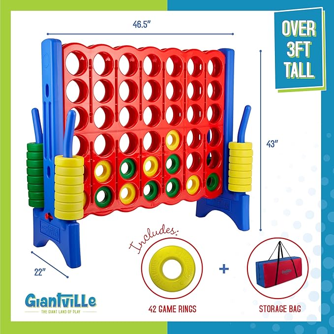 Giant 4 in a Row Connect Game + Storage Carry Bag - 4"-Feet Wide X 3.5"-Feet Tall - Oversized Jumbo Sized Entertainment for Outdoor/Indoor Play for Kids & Adults - Durable Waterproof - 2025 Version