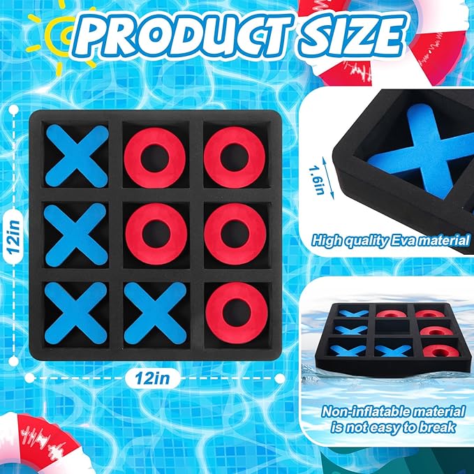 Liliful Floating Tic Tac Toe Board Game 12''X12'' Board Chess Board Portable Games Classic Board Game for Family Pool Playing Board Games