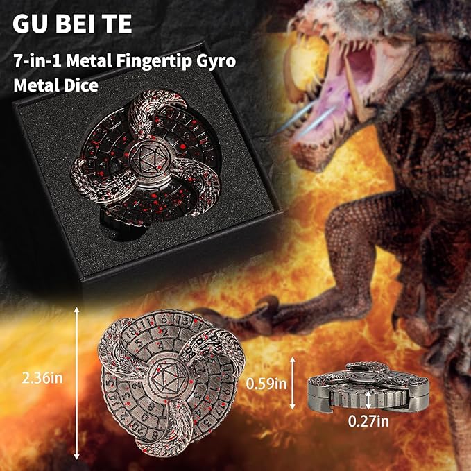 7-in-1 Fingertip Gyro Roulette DND Dice,Cool Spinning Games Fingertip Gyro, Metal Dice Set with Gift Box for Roleplaying Games Dungeons and Dragons RPG MTG Table Games