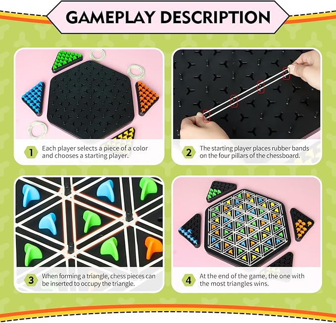 Large Size Chain Triangle Chess Game, Triggle Game, Board Game for Family Game Night - Family Board Games for Kids and Adults - 2-4 Players - Ages 3 Years and Up