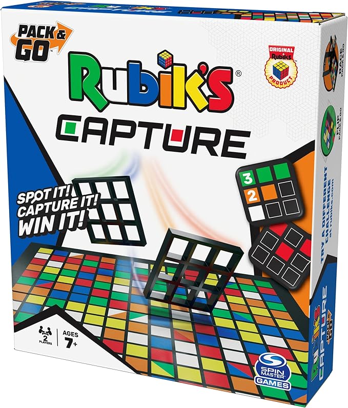 Rubik's Capture, Pack & Go Fast-Paced Problem-Solving Strategy Travel-Sized Two-Player Puzzle Board Game Fidget Toy, for Adults & Kids Ages 8 and up
