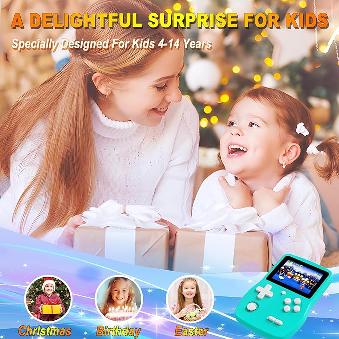 32 Bit Handheld Games for Kids,3.0'' IPS Screen and Built in 139 Video Games,Rechargeable Portable Electronic Gaming System Toys for Ages 4-14,Boys Girls Xmas Birthday Gift (Cyan)