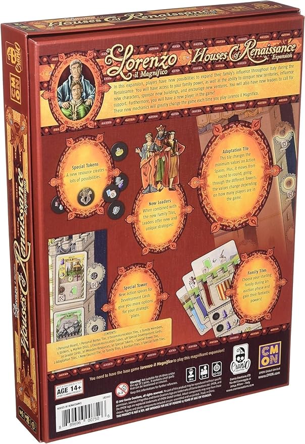 CMON Lorenzo il Magnifico: Houses of Renaissance Expansion | Strategy Board Game for Teens and Adults| Ages 14 and up | 2 to 5 Players | Average Playtime 60 to 120 Minutes | Made by Cranio Creations