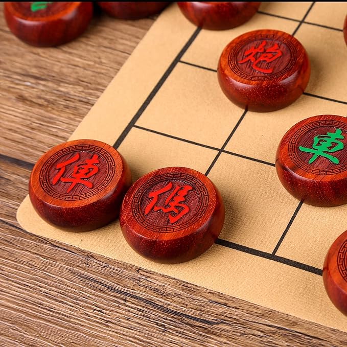 1.88inch Mahogany Chines Chess Gift Box Set （Xiangqi ） Chines Traditional Xiangqi Classic Educational Strategy Board Games 2 Players Travel Game Set with Wooden Box and Leather Chessboard