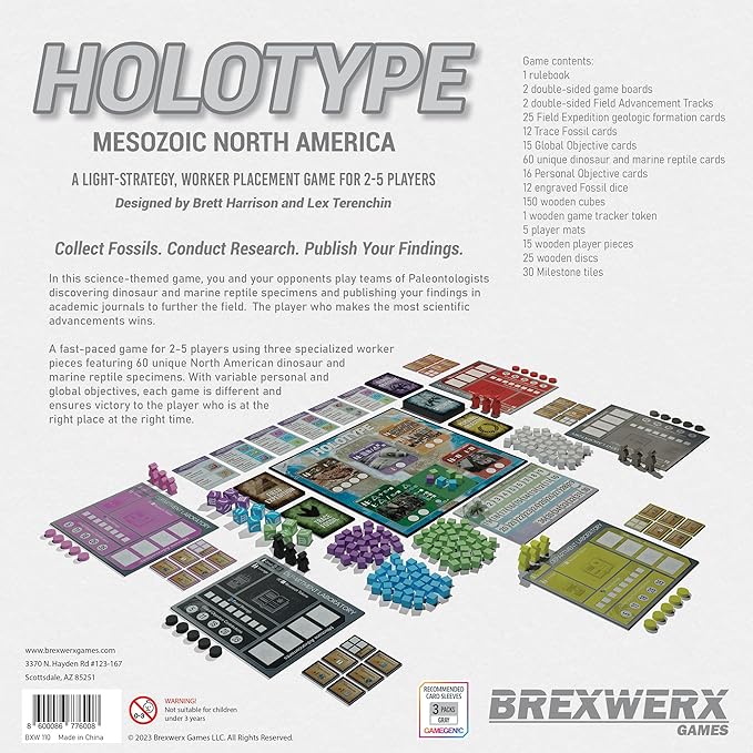 Holotype: Mesozoic North America - Base Game, Strategy Board Game, Worker Placement, Paleontologist Dino Game, Ages 14+, 2-5 Players
