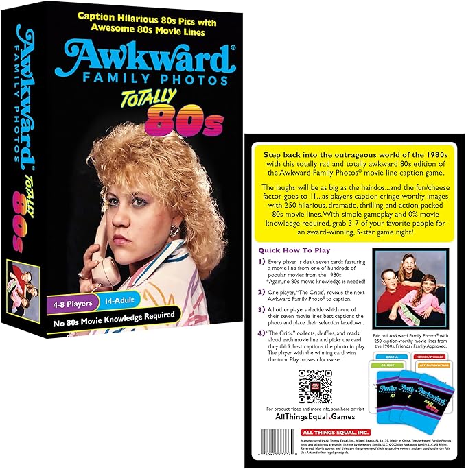 The Awkward Family Photos Totally 80s Movie Line Caption Game Caption Hilarious Pics with Memorable 80s Movie Lines | 4-8 Players, Ages 14+ Family/Party Game