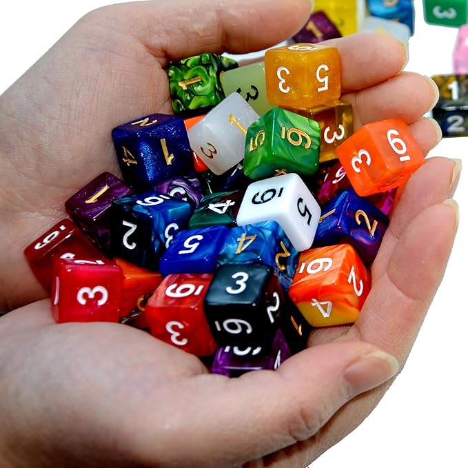 SmartDealsPro 50-Pack D6 6 Sided Dice Polyhedral Dice with Pouch for DND RPG MTG Table Game (D6, Mix Color)