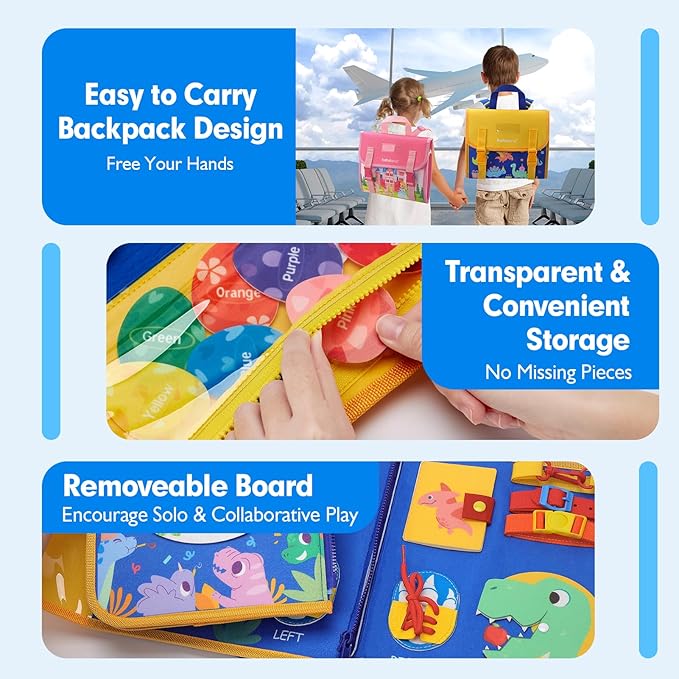 hahaland Toddler Toys Busy Board 1-4, Montessori Toys for Ages 2-4, Boy Birthday Gift 18 in 1 Preschool Learning Activities with 12 Life Skills-Numbers,String Beads,Shapes,Colors,Puzzles,Alphabet