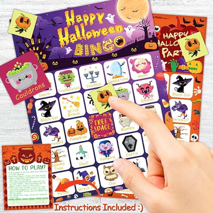Halloween Bingo Game 24 Players Halloween Bingo Cards, Halloween Party Games for Kids Adults Family Activity, Halloween Party Supplies Kids Bingo