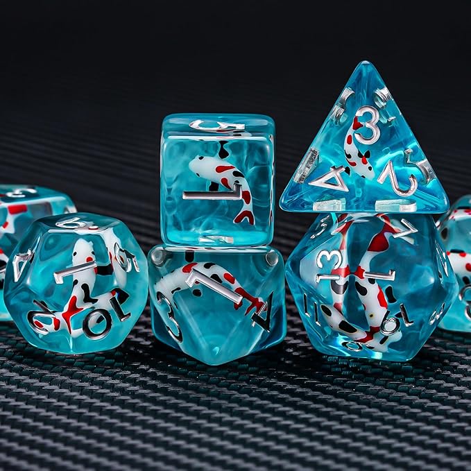 Fish/Animal Resin D&D Dice Set, 7pcs Polyhedral Dice (D4, D6, D8, D10, D12, D20, D%) for Dungeons and Dragons, RPG, MTG, Role Playing Games