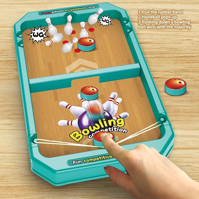 6-in-1 Fast-Paced Gameplay,Board Finger Soccer,Fast Sling Puck Set,Mini Bowling Game,Basketball Shooting Game,Points Game,Kids&Adults Slingshot Board Game,2-4players Interactive Families Toys
