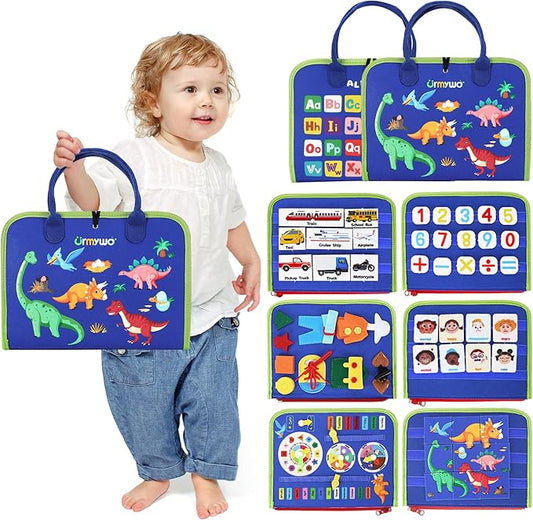Busy Board for Toddlers Boys Girls Montessori Toys for 1 2 3 4 Year Old, Busy Book Preschool Learning Activities with Alphabet Number, Animal Travel Toys Birthday Gifts for Plane Car Motor Skills