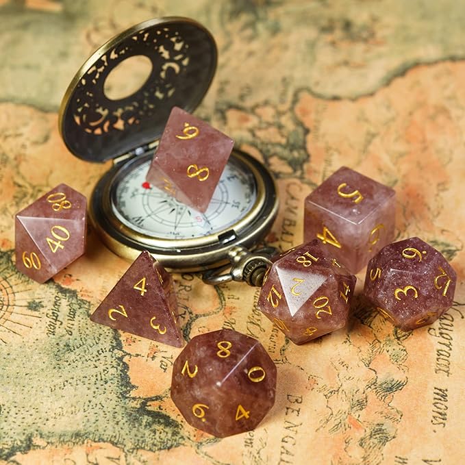UDIXI Strawberry Quartz Gemstone Dice Set, Stone DND Dice Set for Dungeons and Dragons, D&D Dice for Role Playing Games (Strawberry Quartz)