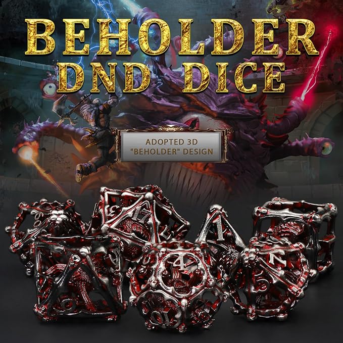 Beholder Dice Set DND, Dragon Eye Dice, ZHOORQI 7PC/Set Polyhedral Dices for Dungeons and Dragons, RPG, Eye Monster D&D Gifts（Eye-Blood Red）